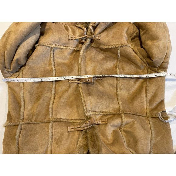 Ruff Hewn Womens Vintage 1980Faux Fur Long Coat Suede Hooded Outerwear Tan Large - Picture 8 of 9